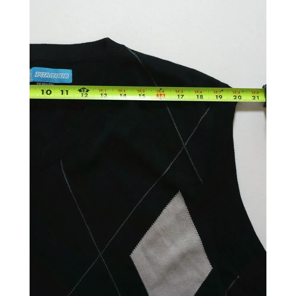 PGA TOUR Argyle Sweater Vest XXL NWT Black White 100% Cotton Golf V-Neck
